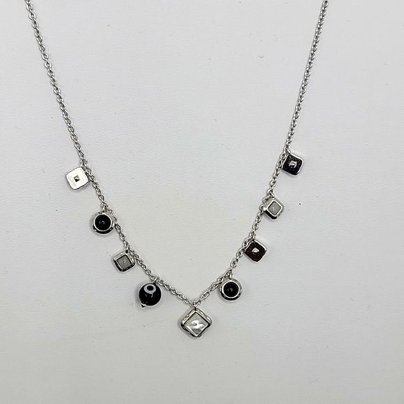 NWT KENDRA SCOTT GEMMA NECKLACE AND EARRINGS SET BLACK WHITE SILVER - Picture 7 of 8